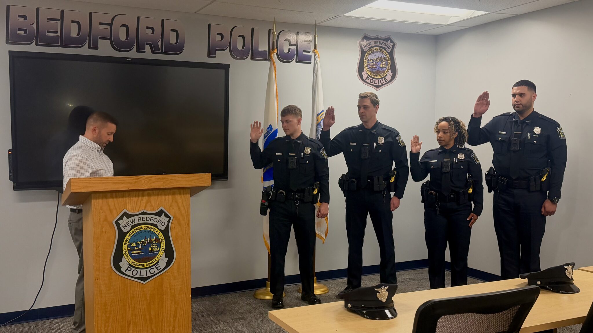 Nbpd NBPD Swears in Four New Officers – New Bedford Police Department